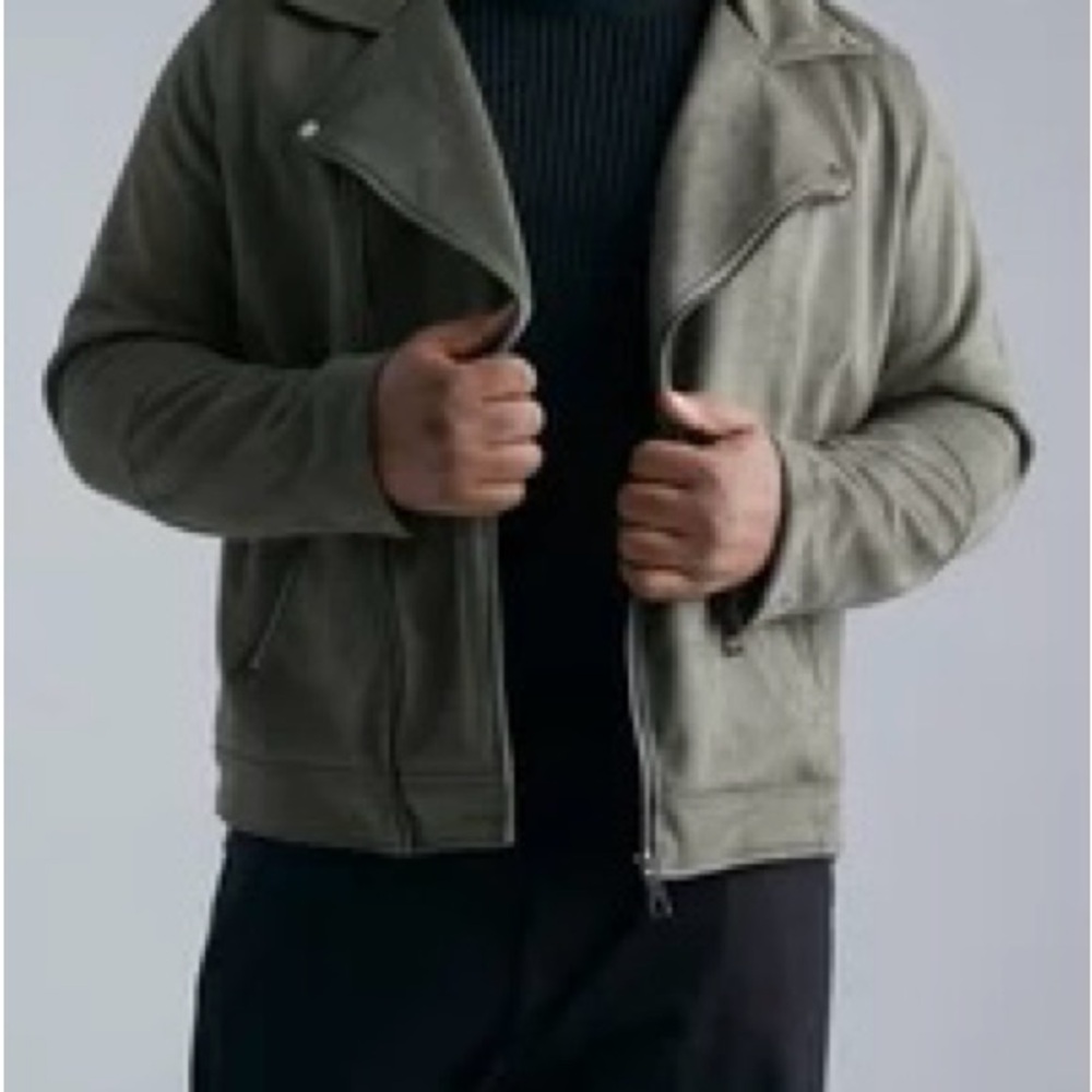 Men’s boohoo MAN Khaki/Olive Faux Suede Biker Jacket - Size M /NWOT - Picture 5 of 9